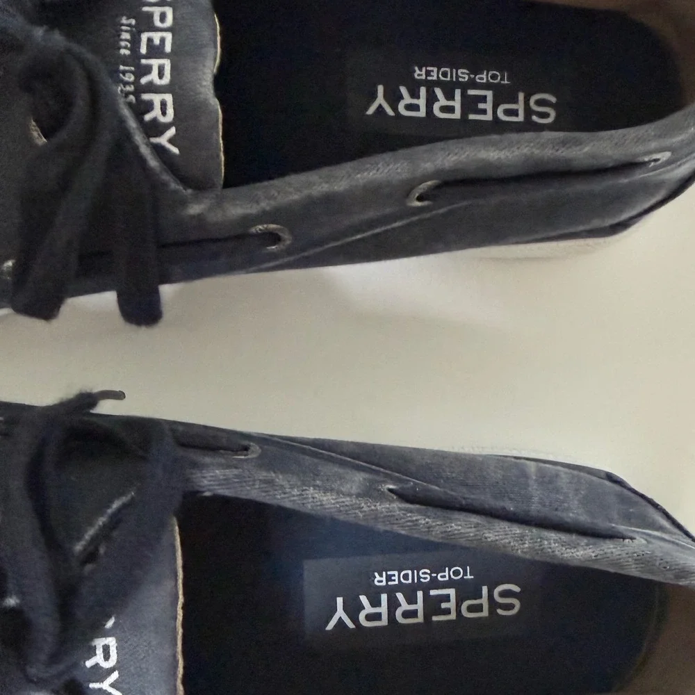 Sperry Top-Sider Mens Washed Navy Blue Canvas Boat Shoes Minimalist Sneakers 10